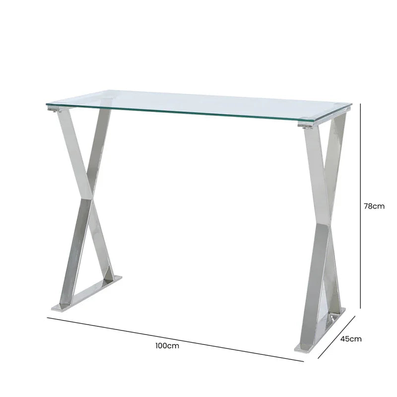 Taylor Stainless Steel Desk with Clear Glass Top