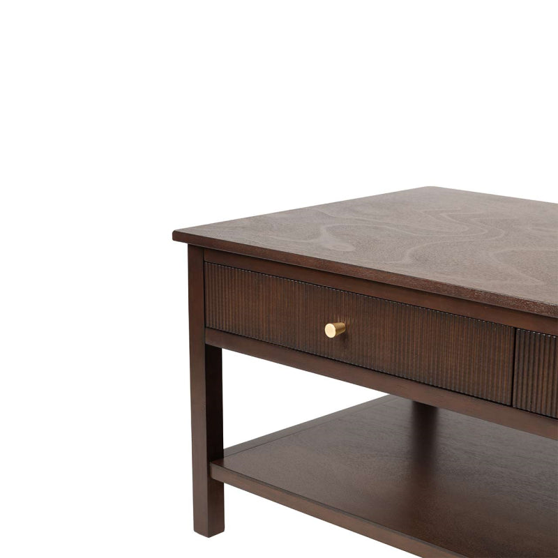 Lindon 2 Drawer Coffee Table Walnut Brown with Gold Handles