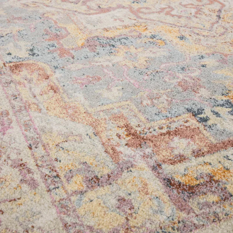 Multicolour patterned area rug with soft textured pile and abstract geometric design