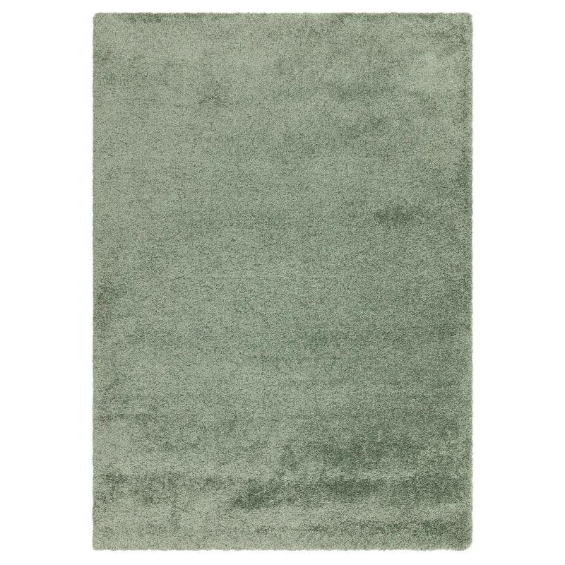 Light green shaggy area rug with soft texture and rectangular shape