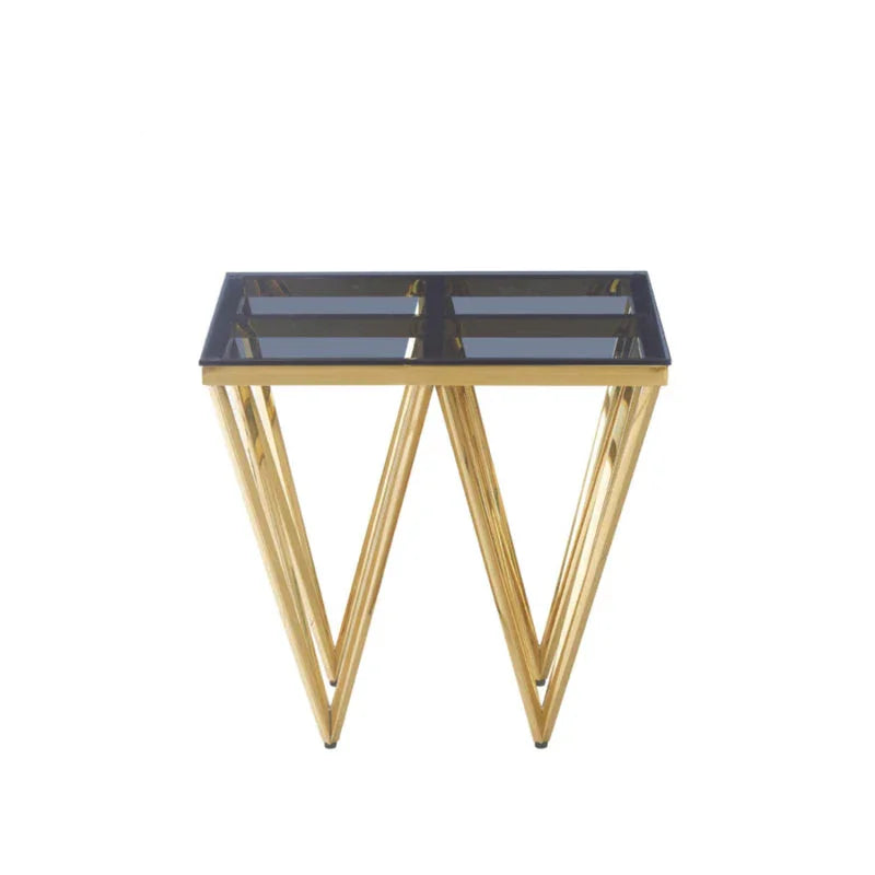 Gold Metal End Table with Smoked Glass Top
