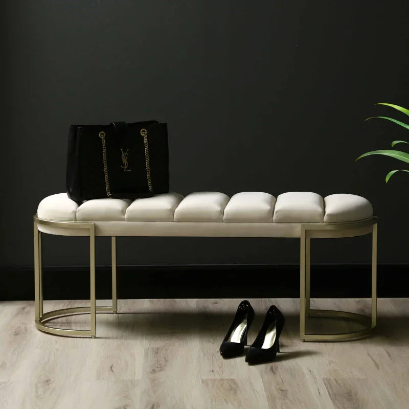 120cm Cream Velvet Tufted Bench with Champagne Legs