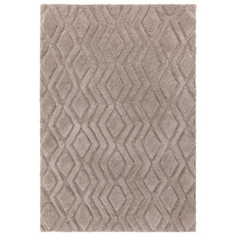 Beige textured rug with raised geometric diamond pattern