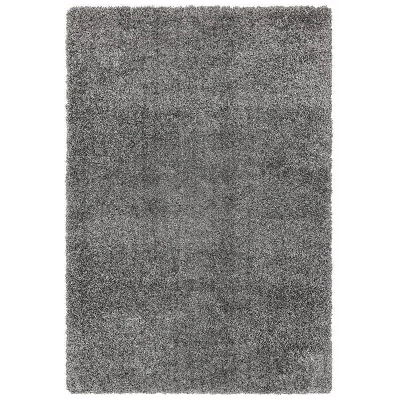 Rectangular grey shaggy rug with soft pile and textured surface