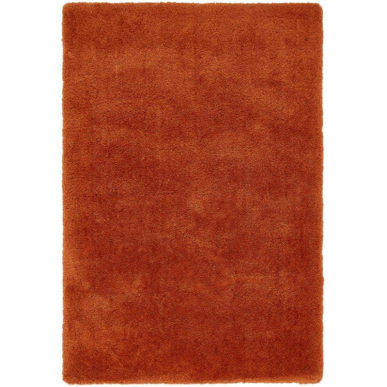 Rust shaggy rug with soft texture and rectangular shape, shown from above