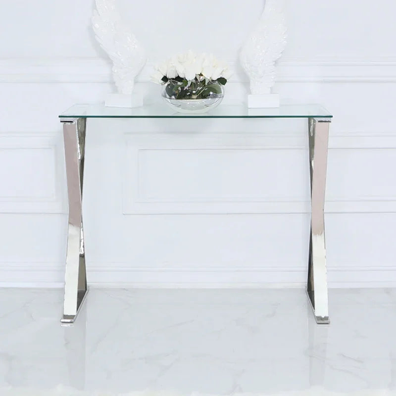 Taylor Stainless Steel Desk with Clear Glass Top