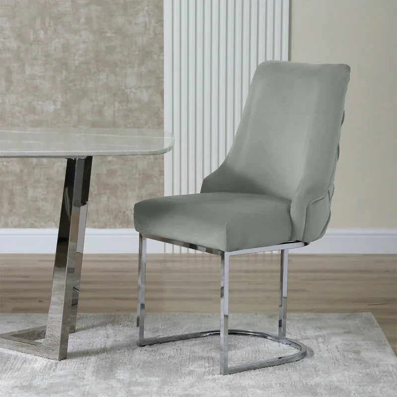 Casas Grey Velvet Dining Chair with Chrome Legs