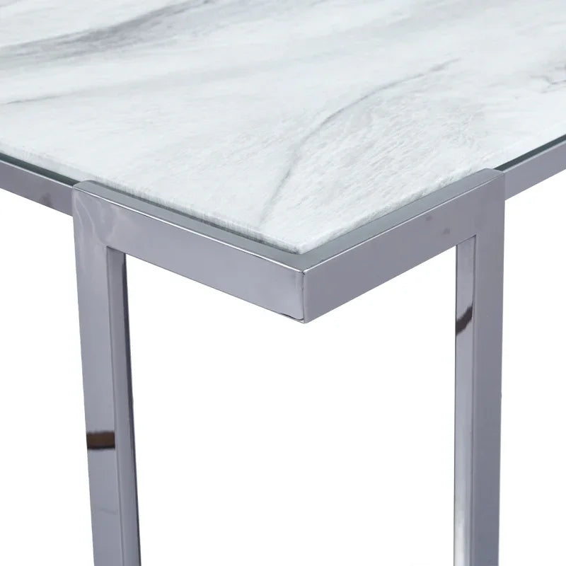 Aamari Grey Gunmetal Coffee Table with White Faux Marble Glass Top - KD