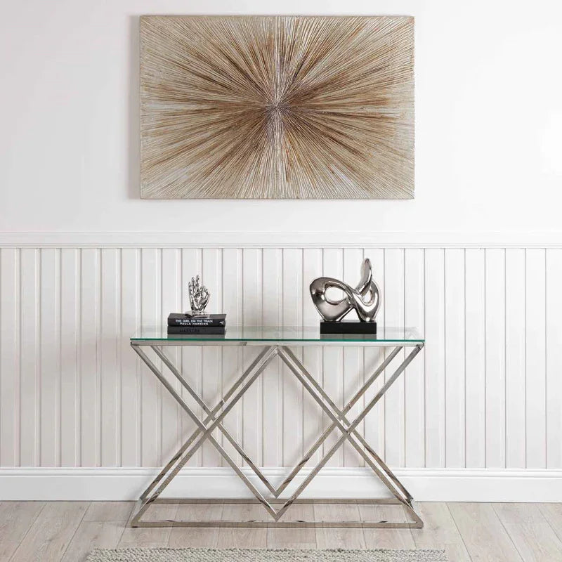 Imperia Stainless Steel Console Table Glass Top