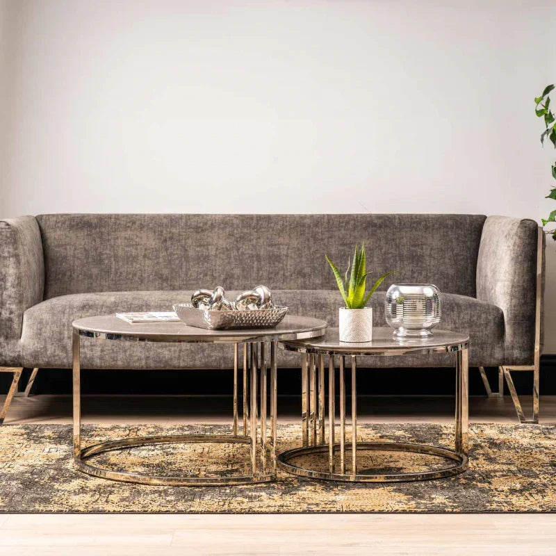 Set of 2 Chrome Metal Coffee Table