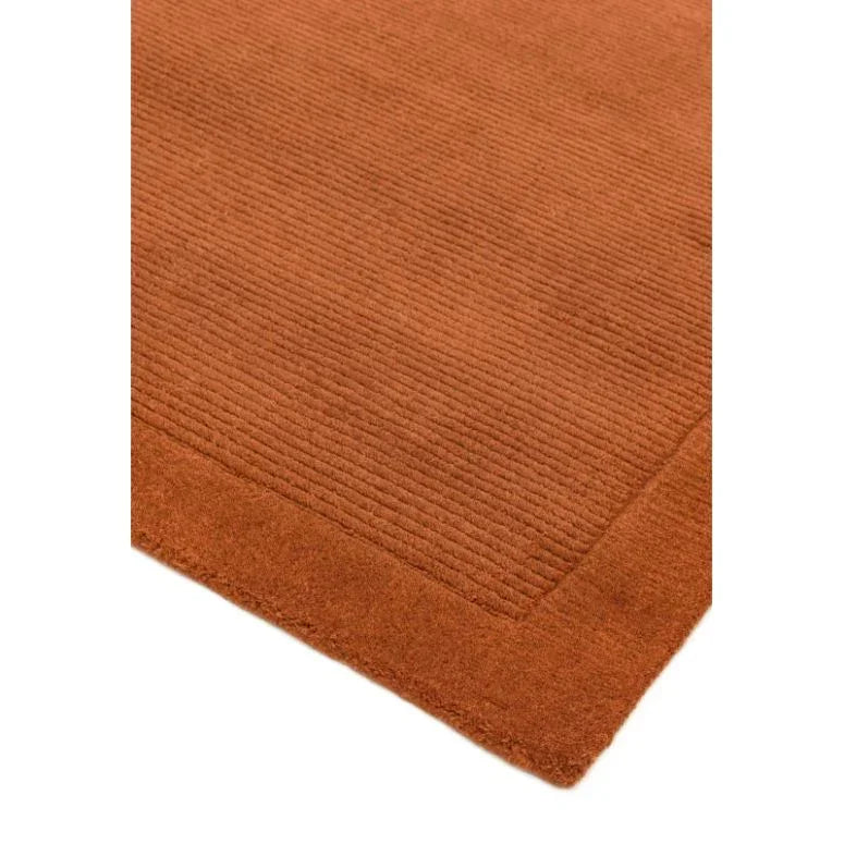Rust brown textured area rug with ribbed pattern and solid border