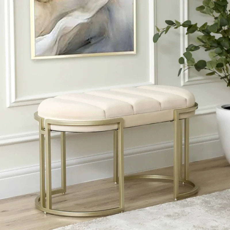 80cm Cream Velvet Medium Tufted Bench with Champagne Legs