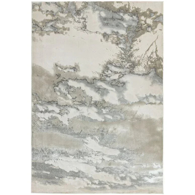 Abstract area rug in cream and grey tones with marble inspired pattern