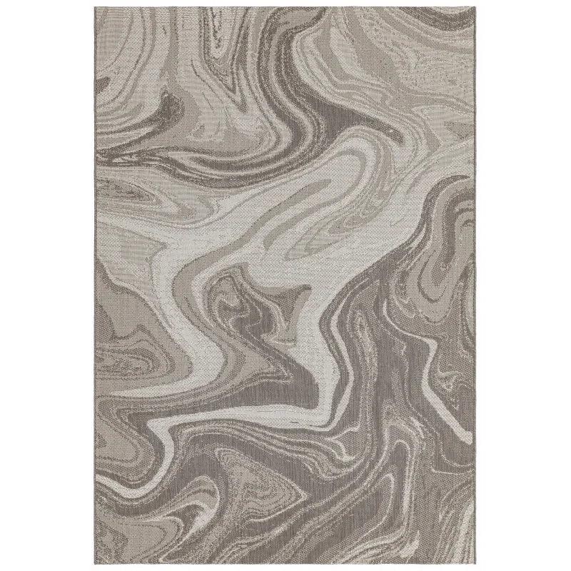 Beige and grey abstract area rug with marble swirl pattern