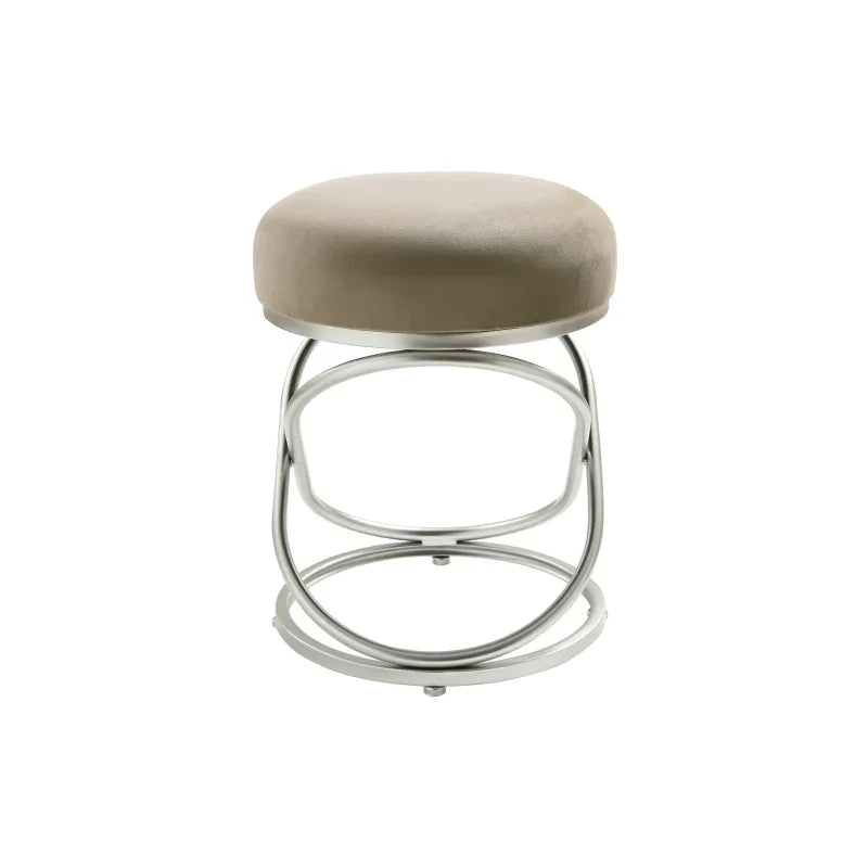 46cm Taupe Velvet Rizzo Stool with Matte Silver Legs