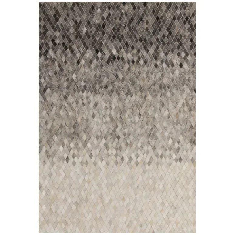 Grey ombre area rug with diamond pattern and textured finish for living room or bedroom decor