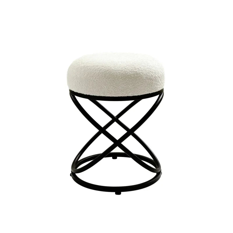 46cm White Boucle Rizzo Stool with Black Legs