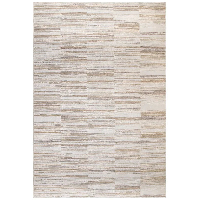 Beige and cream striped area rug with modern linear pattern