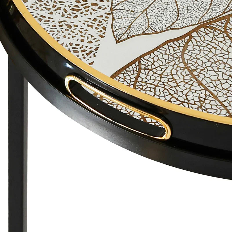 Set of 2 Olin Antique Gold Leaves Nesting Table