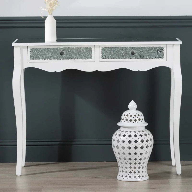 Oakley White Wood And Mirror Console Table - DSP