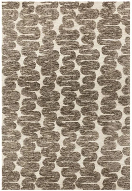 Beige and brown area rug with abstract geometric pattern