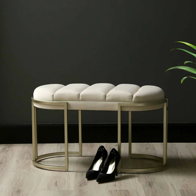 80cm Cream Velvet Medium Tufted Bench with Champagne Legs