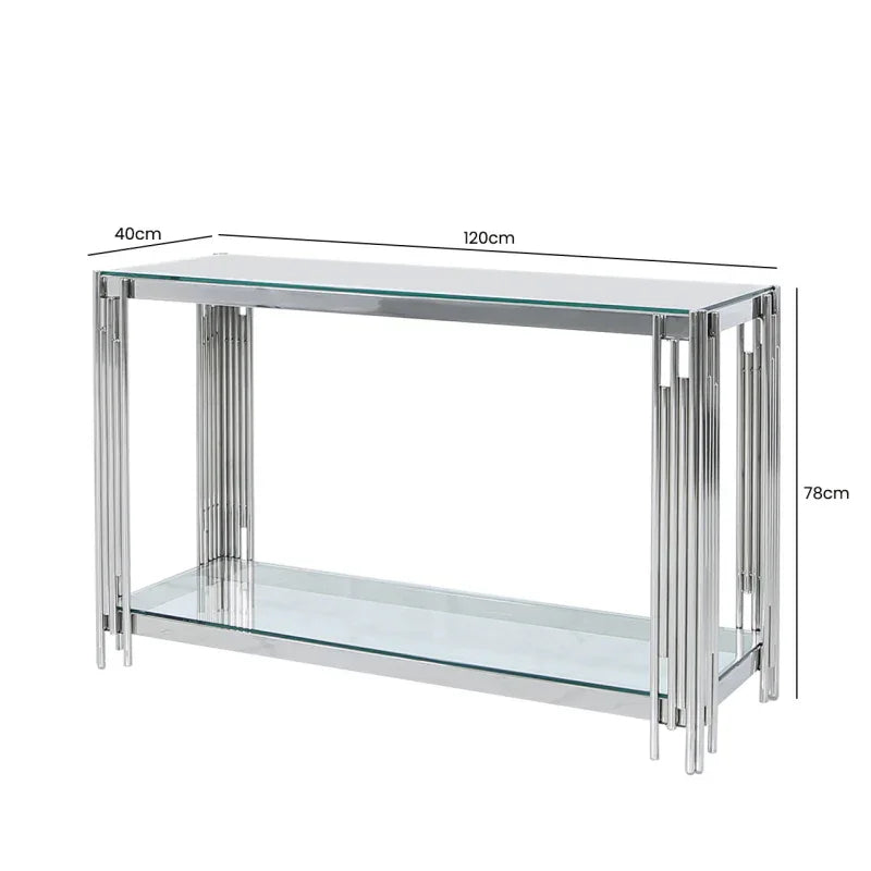 Cohen Steel Tubes & Clear Glass Console Table