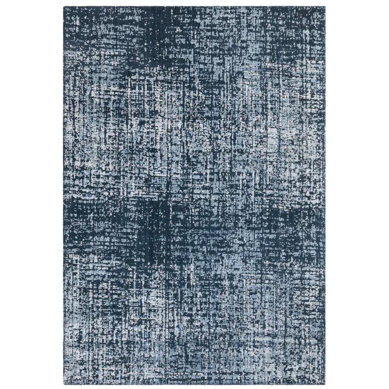 Blue abstract area rug with textured pattern and modern design