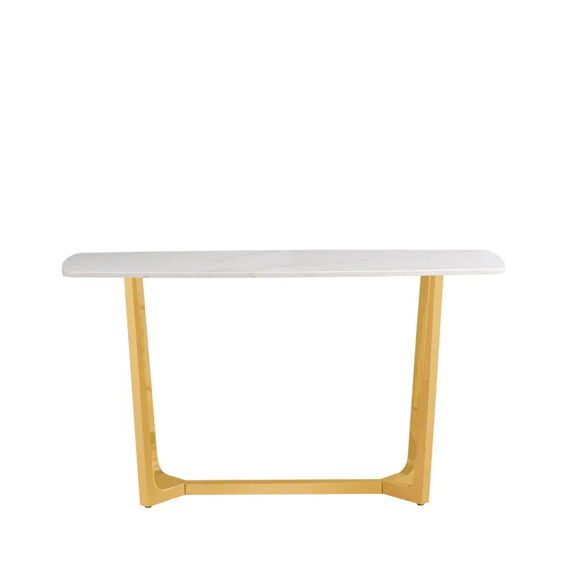 Meghan Gold Metal Console Table with White Faux Marble Top