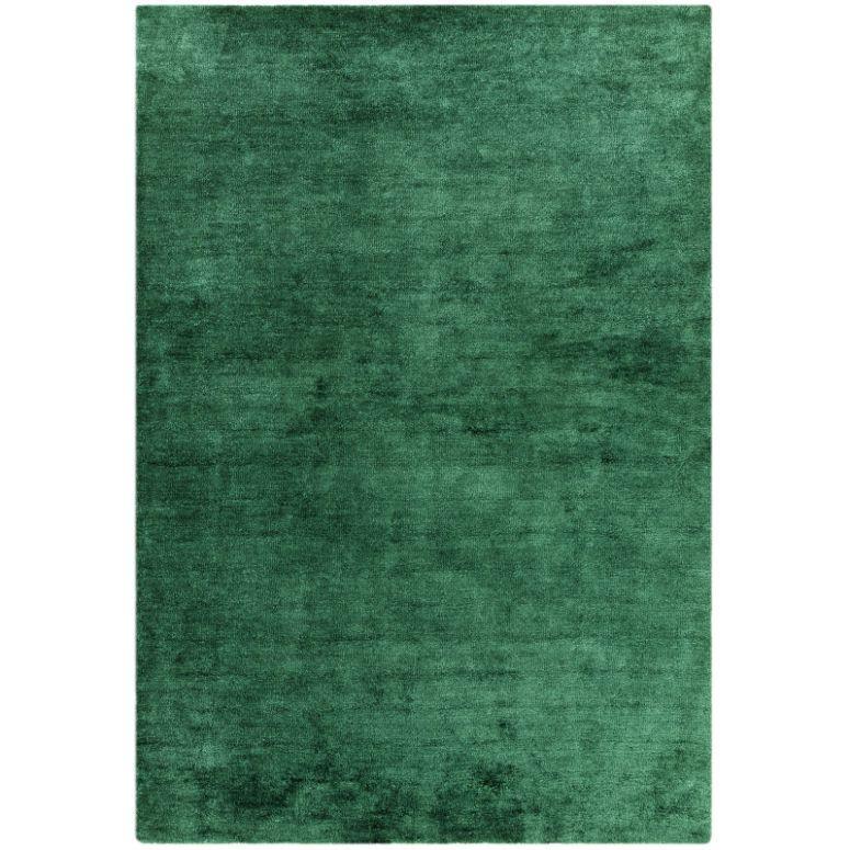 Rectangular green area rug with soft textured finish, shown from overhead view