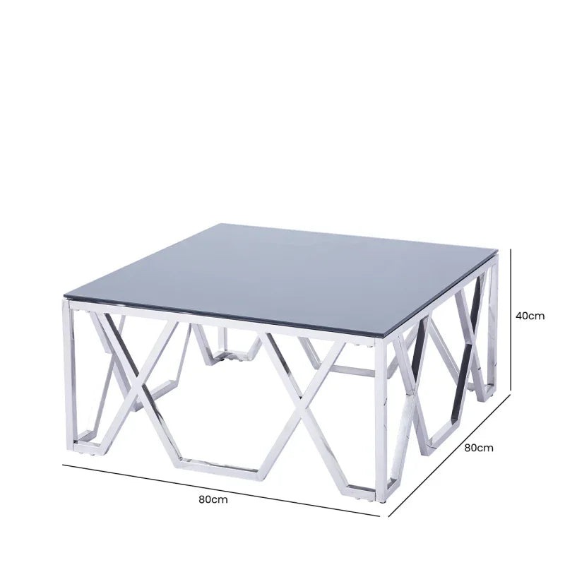 40cm Stainless Steel Coffee Table with Black Glass Top