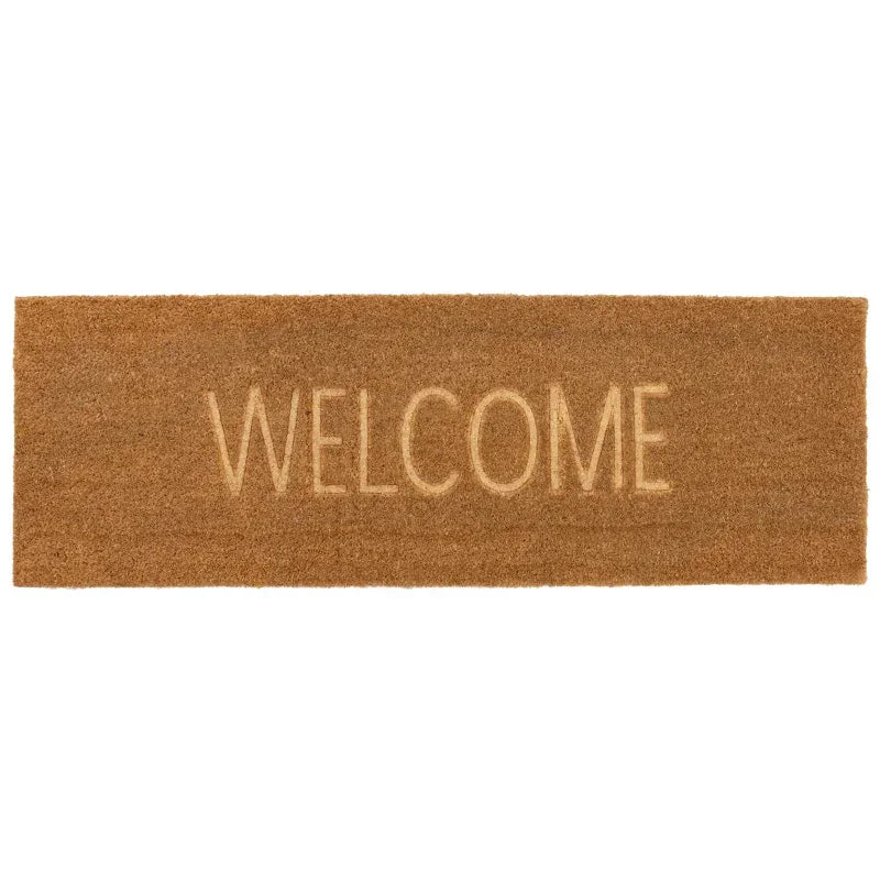 Coir doormat with WELCOME text in natural brown, rectangular shape, entrance mat