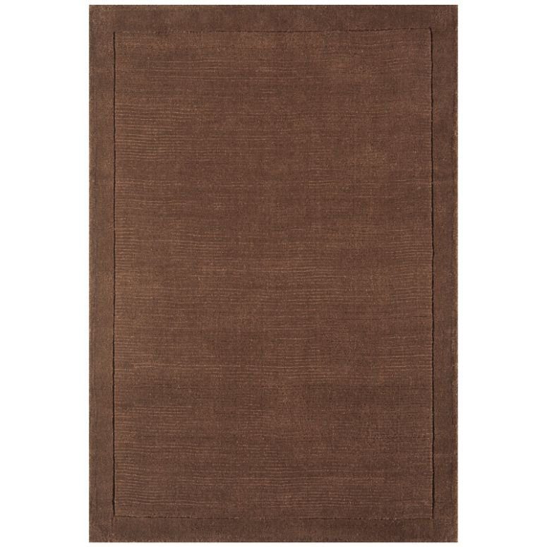 Rectangular brown area rug with subtle border design and textured surface