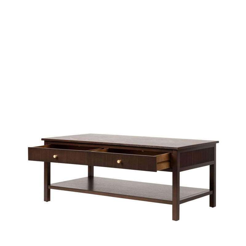 Lindon 2 Drawer Coffee Table Walnut Brown with Gold Handles