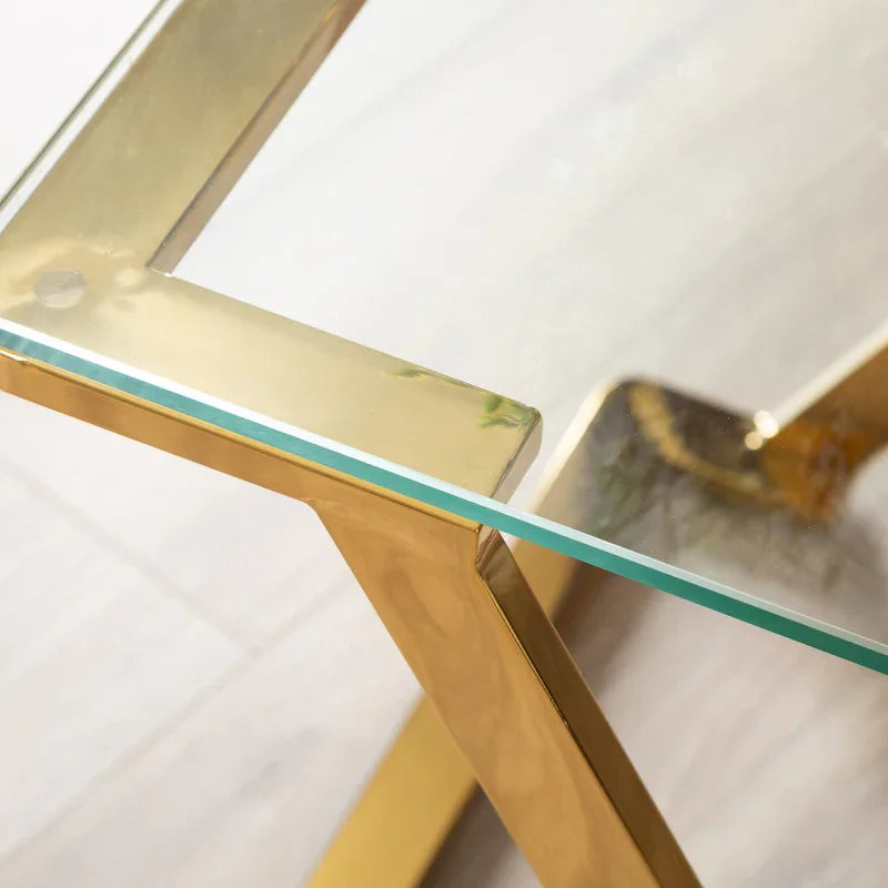 Axel Gold Metal End Table with Clear Glass Top