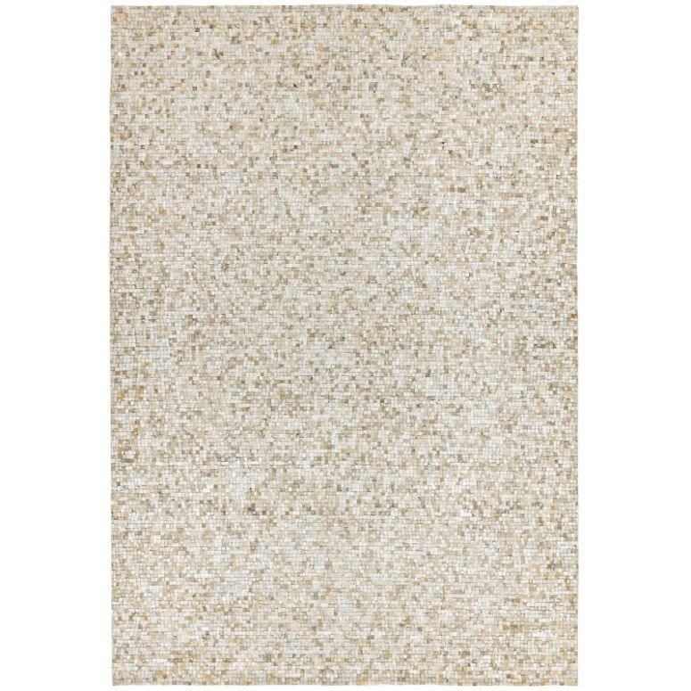 Neutral beige patterned area rug with finely woven texture and subtle mosaic design