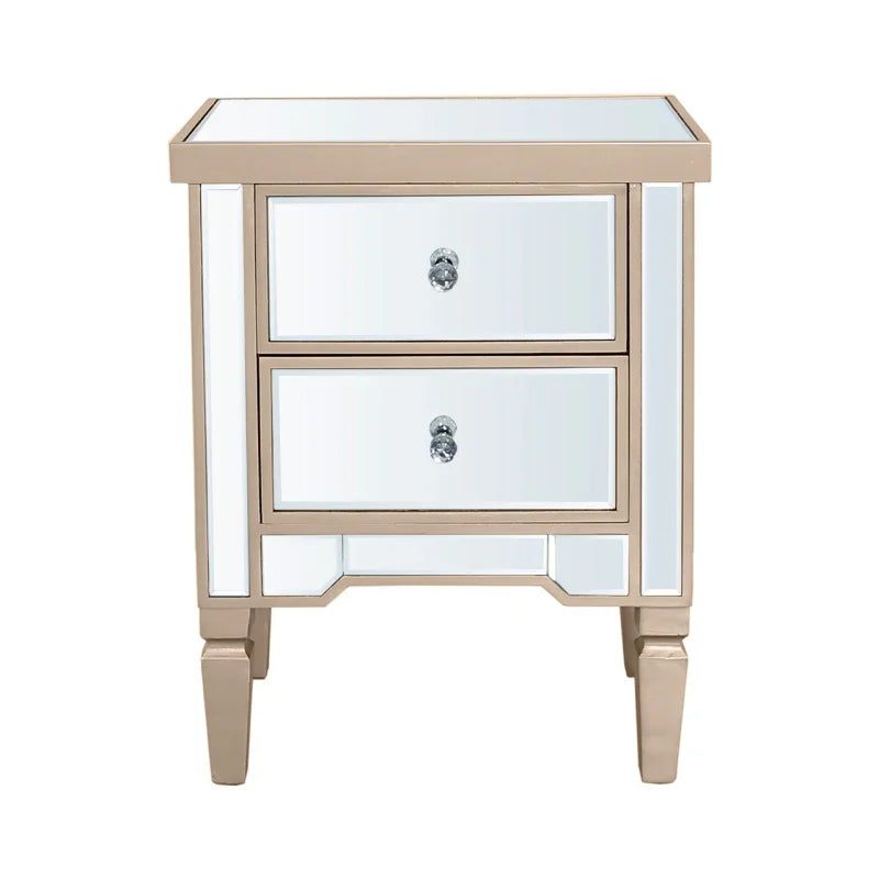 Vista 2 Drawer Dark Champagne Wood & Mirror Bedside Cabinet