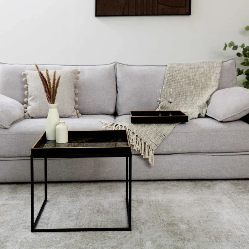 Black & Gold Metal Coffee Table with Tray