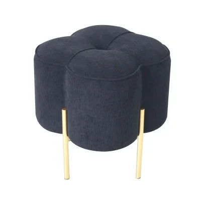 Black Velvet Clover Ottoman with Gold Legs