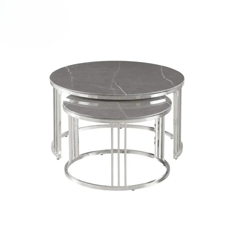 Set of 2 Chrome Metal Coffee Table