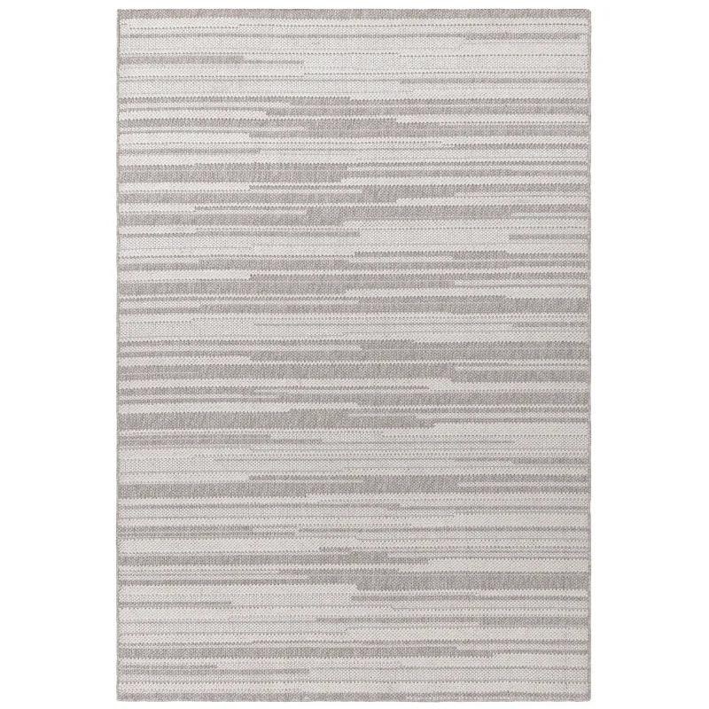 Grey striped area rug with subtle linear pattern and textured flatweave design