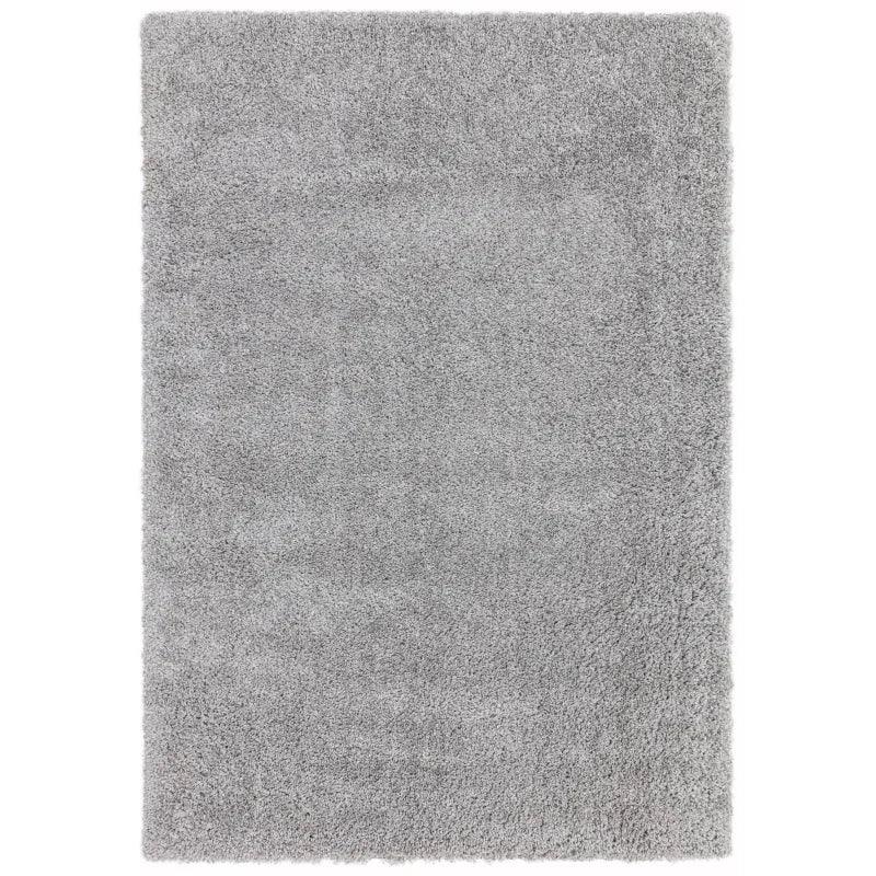 Rectangular light grey shaggy rug with soft texture and thick pile