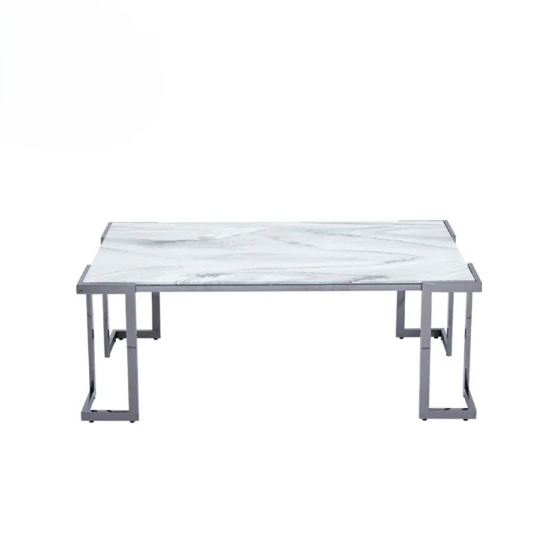 Aamari Grey Gunmetal Coffee Table with White Faux Marble Glass Top - KD