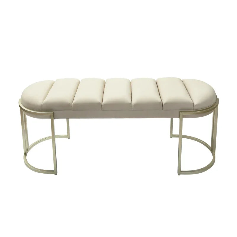 120cm Cream Velvet Tufted Bench with Champagne Legs