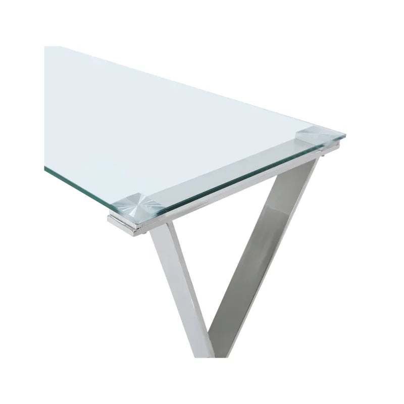 Taylor Stainless Steel Desk with Clear Glass Top