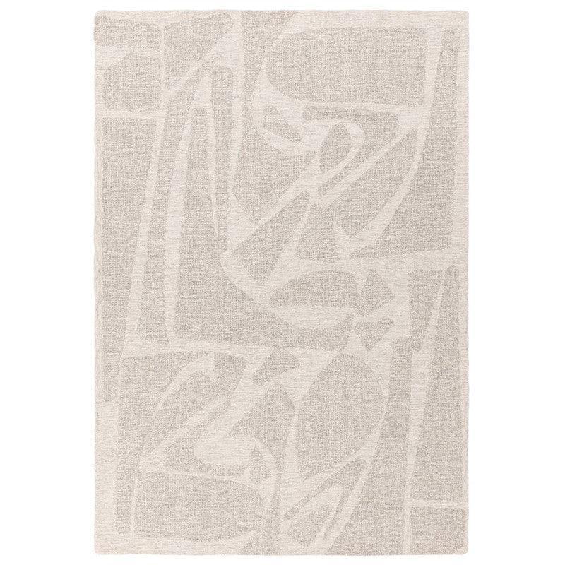 Beige abstract patterned area rug with textured surface
