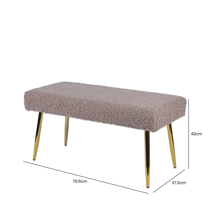 Beige Boucle Bench with Gold Legs - KD