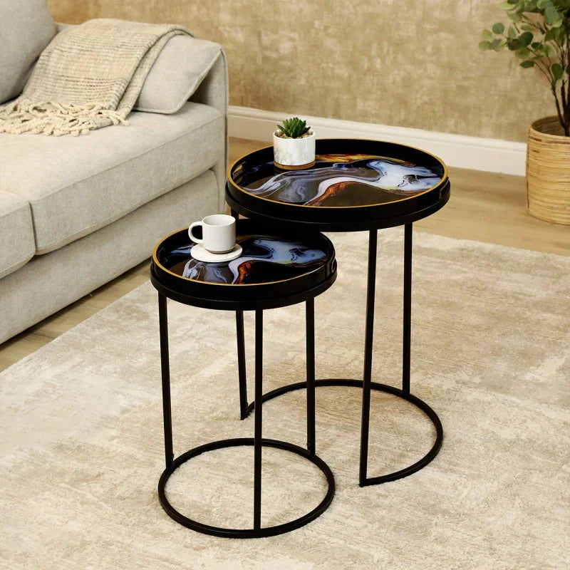 Set of 2 Olin Nesting Tables Black Blue and Yellow