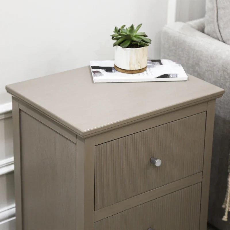 Lindon 2 Drawer Bedside Cabinet Taupe with Nickel Handles