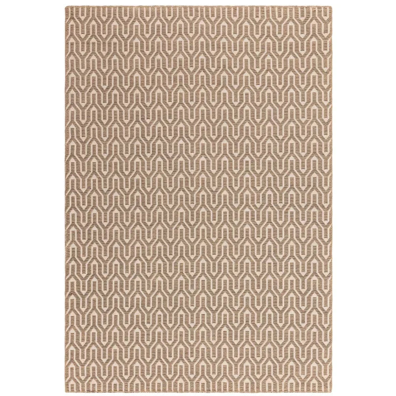 Beige patterned area rug with geometric woven design